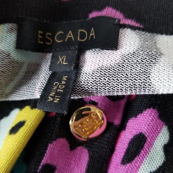 Escada Floral Pink Cardigan Sweater Gold Button XL - Picture 4 of 8